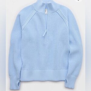 OFFLINE By Aerie Cool Down Quarter Zip Sweater in blue mist size large